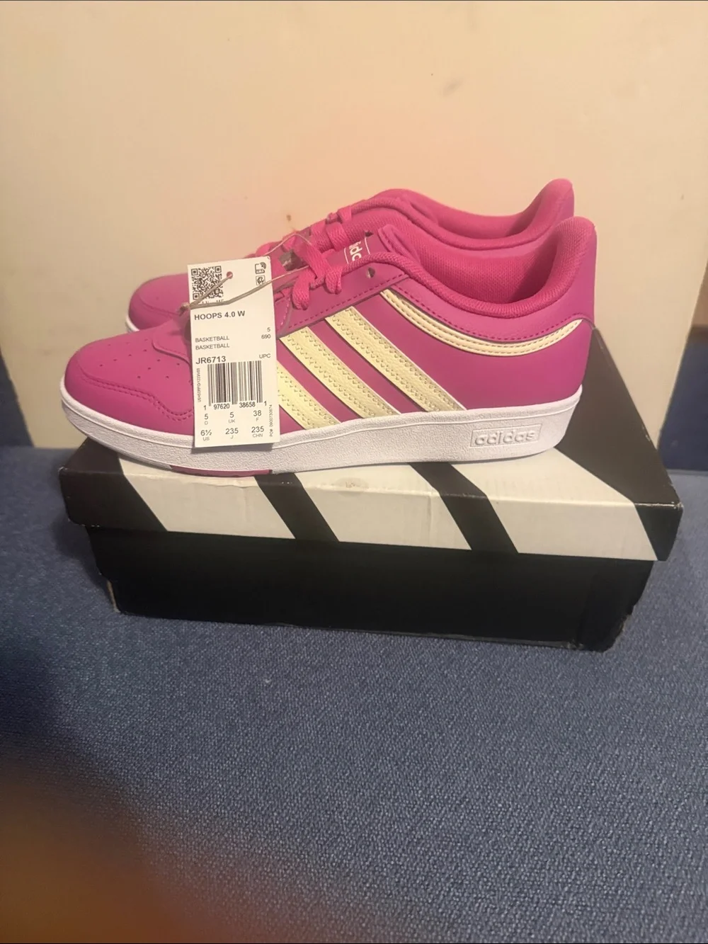 Adidas Kids Pink and White Hoops 4.0 Sneakers-NWT Size 6.5